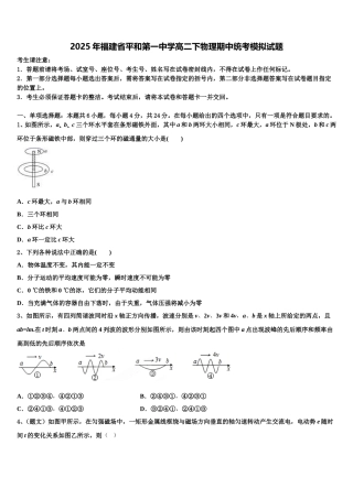 2025年福建省平和第一中学高二下物理期中统考模拟试题含解析