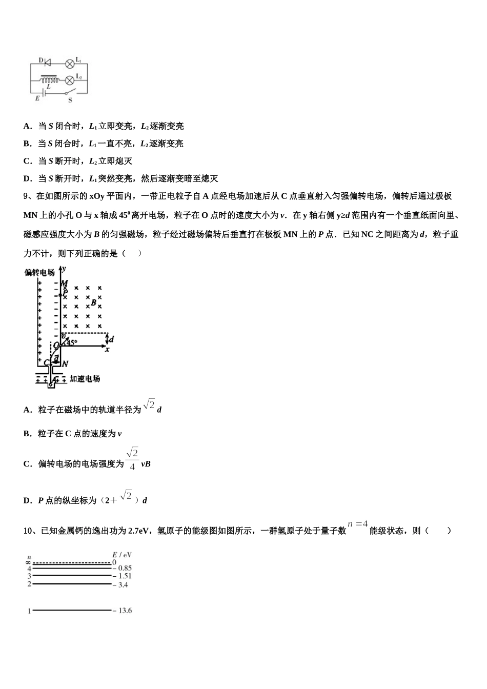 福建省福州高级中学2024-2025学年高二物理第二学期期中学业水平测试试题含解析_第3页