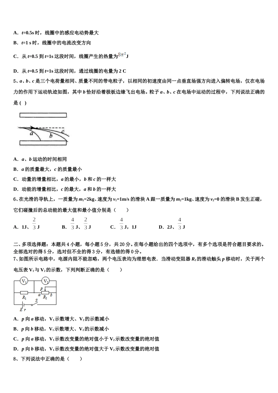 2025届福建省龙岩市长汀县新桥中学物理高二第二学期期中达标检测模拟试题含解析_第2页