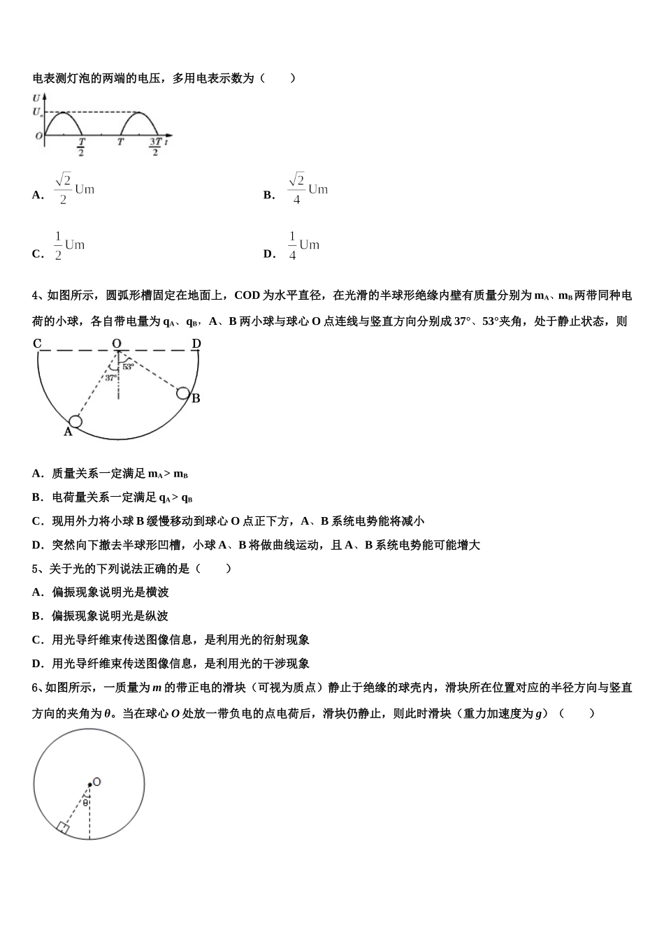 福建省福州市福建师大附中2024-2025学年物理高二第二学期期中质量跟踪监视试题含解析_第2页