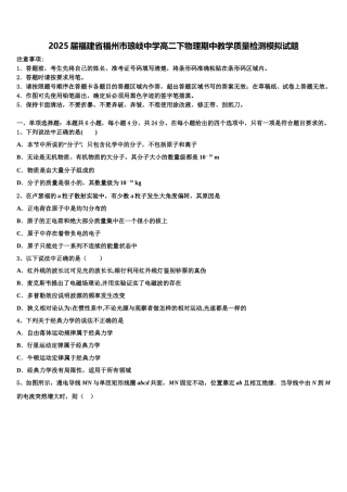 2025届福建省福州市琅岐中学高二下物理期中教学质量检测模拟试题含解析
