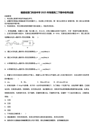福建省厦门科技中学2025年物理高二下期中统考试题含解析
