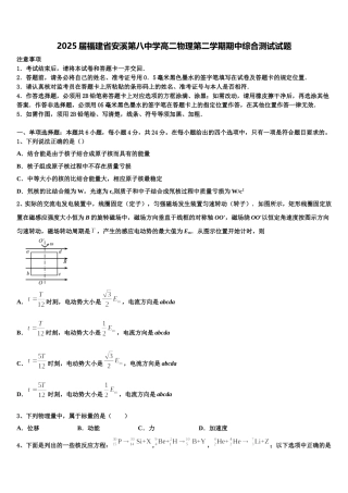 2025届福建省安溪第八中学高二物理第二学期期中综合测试试题含解析
