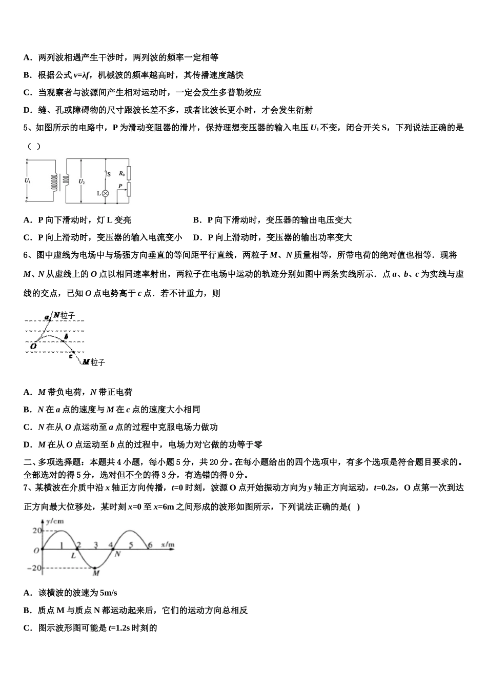 2024-2025学年福建省厦门海沧实验中学物理高二第二学期期中学业质量监测试题含解析_第2页