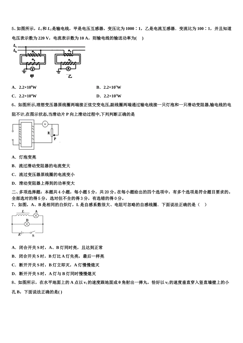 2025年福建省漳州第八中学物理高二第二学期期中经典试题含解析_第2页