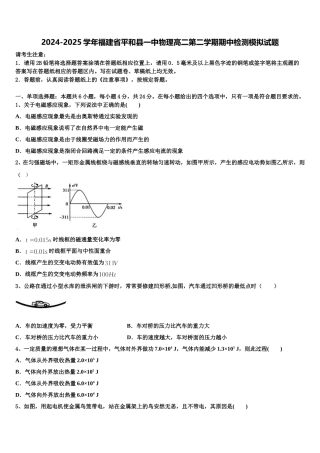 2024-2025学年福建省平和县一中物理高二第二学期期中检测模拟试题含解析