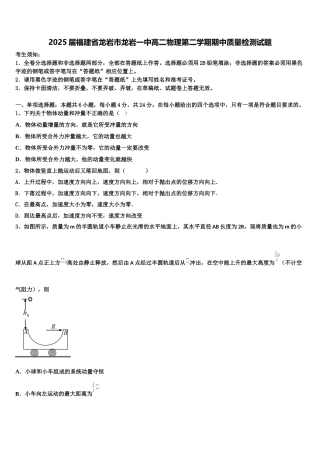 2025届福建省龙岩市龙岩一中高二物理第二学期期中质量检测试题含解析
