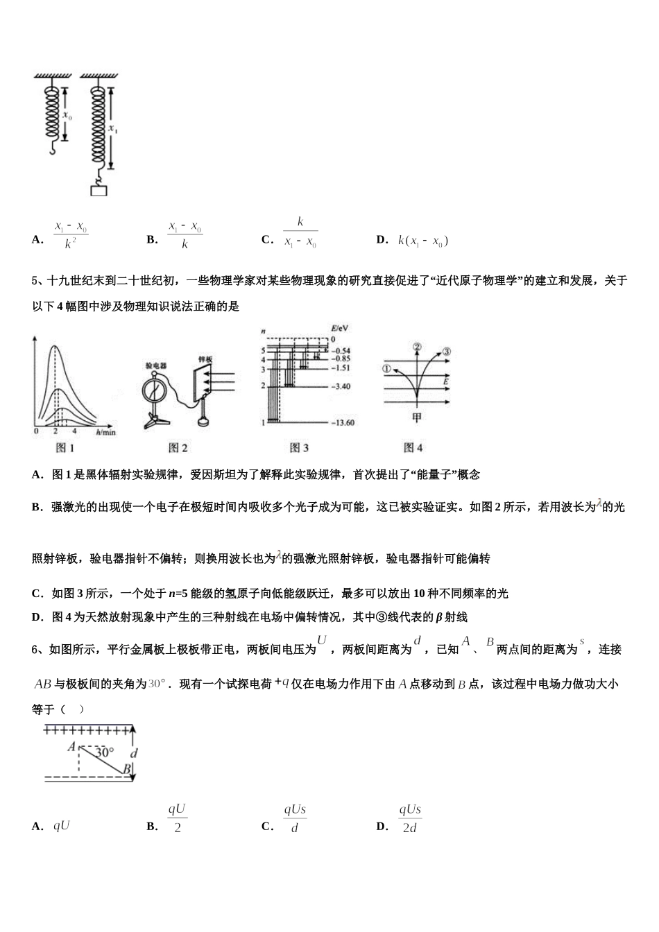 福建省漳州实验中学2024-2025学年高二下物理期中监测模拟试题含解析_第2页
