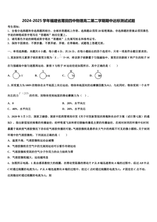 2024-2025学年福建省莆田四中物理高二第二学期期中达标测试试题含解析