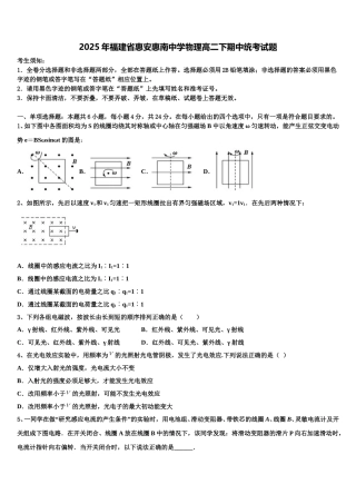 2025年福建省惠安惠南中学物理高二下期中统考试题含解析