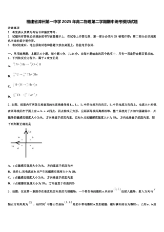 福建省漳州第一中学2025年高二物理第二学期期中统考模拟试题含解析