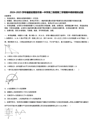 2024-2025学年福建省莆田市第一中学高二物理第二学期期中调研模拟试题含解析