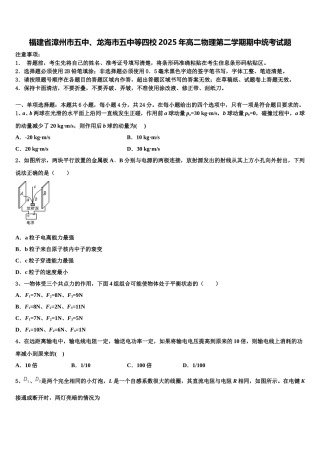 福建省漳州市五中、龙海市五中等四校2025年高二物理第二学期期中统考试题含解析