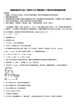 福建省福州市八县一中联考2025届物理高二下期中学业质量监测试题含解析