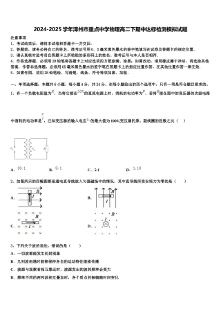 2024-2025学年漳州市重点中学物理高二下期中达标检测模拟试题含解析