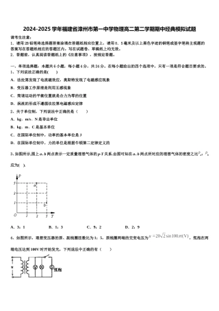 2024-2025学年福建省漳州市第一中学物理高二第二学期期中经典模拟试题含解析