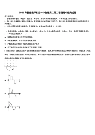 2025年福建省平和县一中物理高二第二学期期中经典试题含解析