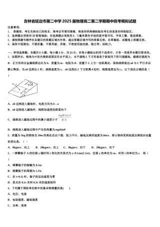 吉林省延边市第二中学2025届物理高二第二学期期中统考模拟试题含解析
