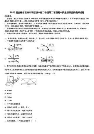 2025届吉林省吉林市示范初中高二物理第二学期期中质量跟踪监视模拟试题含解析
