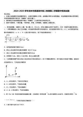 2024-2025学年吉林市普通高中高二物理第二学期期中预测试题含解析