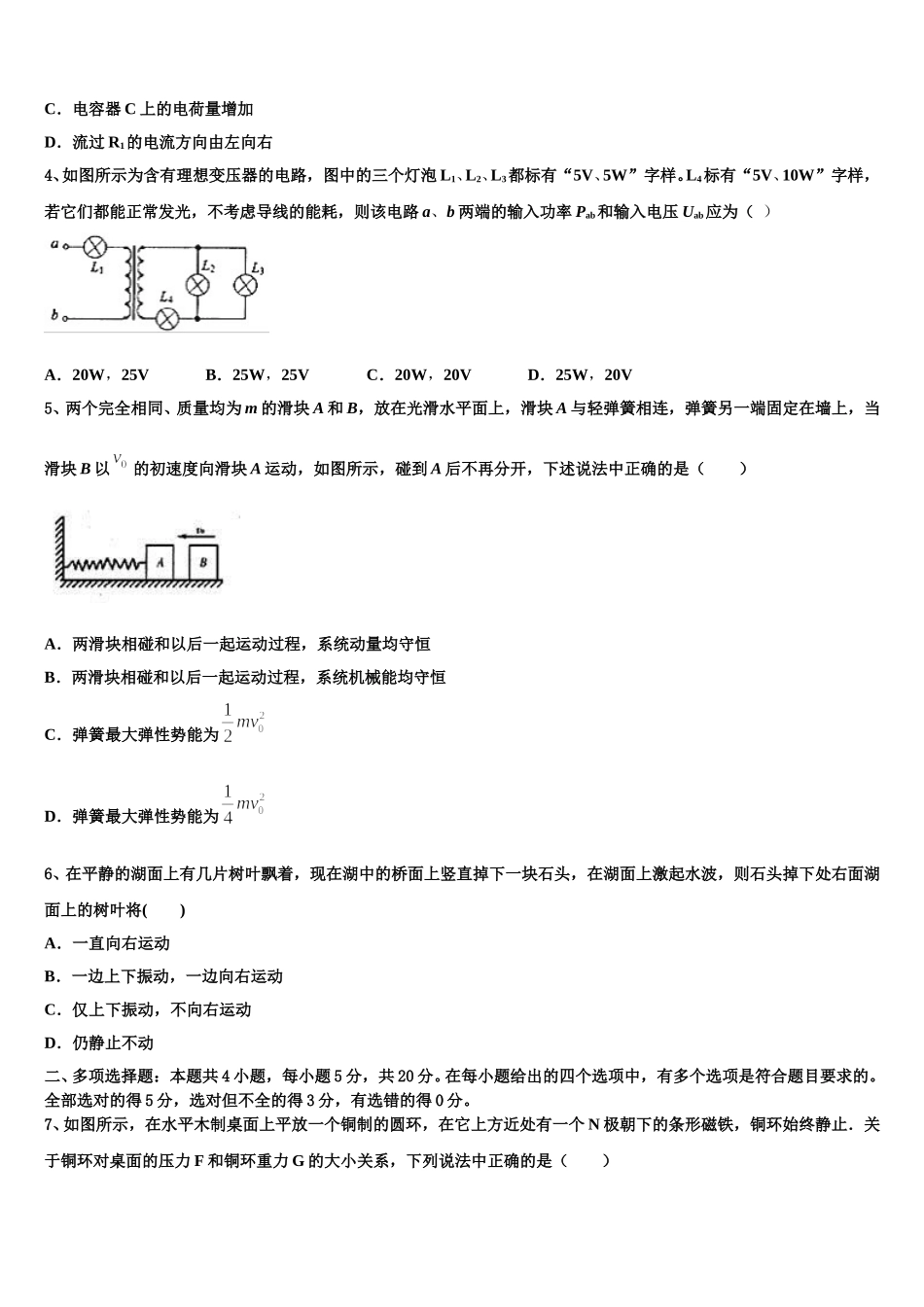 2025届吉林省汪清县汪清四中高二物理第二学期期中检测模拟试题含解析_第2页