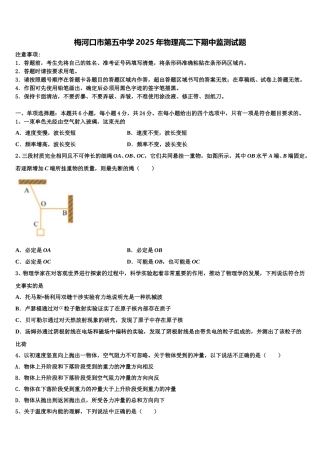 梅河口市第五中学2025年物理高二下期中监测试题含解析