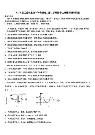 2025届辽源市重点中学物理高二第二学期期中达标检测模拟试题含解析