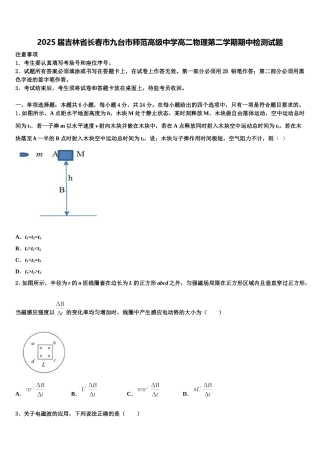 2025届吉林省长春市九台市师范高级中学高二物理第二学期期中检测试题含解析
