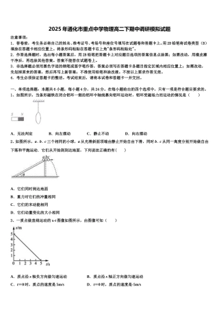 2025年通化市重点中学物理高二下期中调研模拟试题含解析