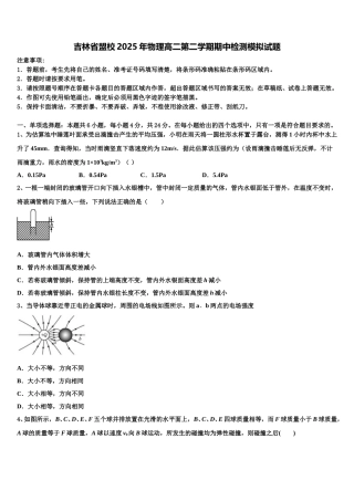 吉林省盟校2025年物理高二第二学期期中检测模拟试题含解析