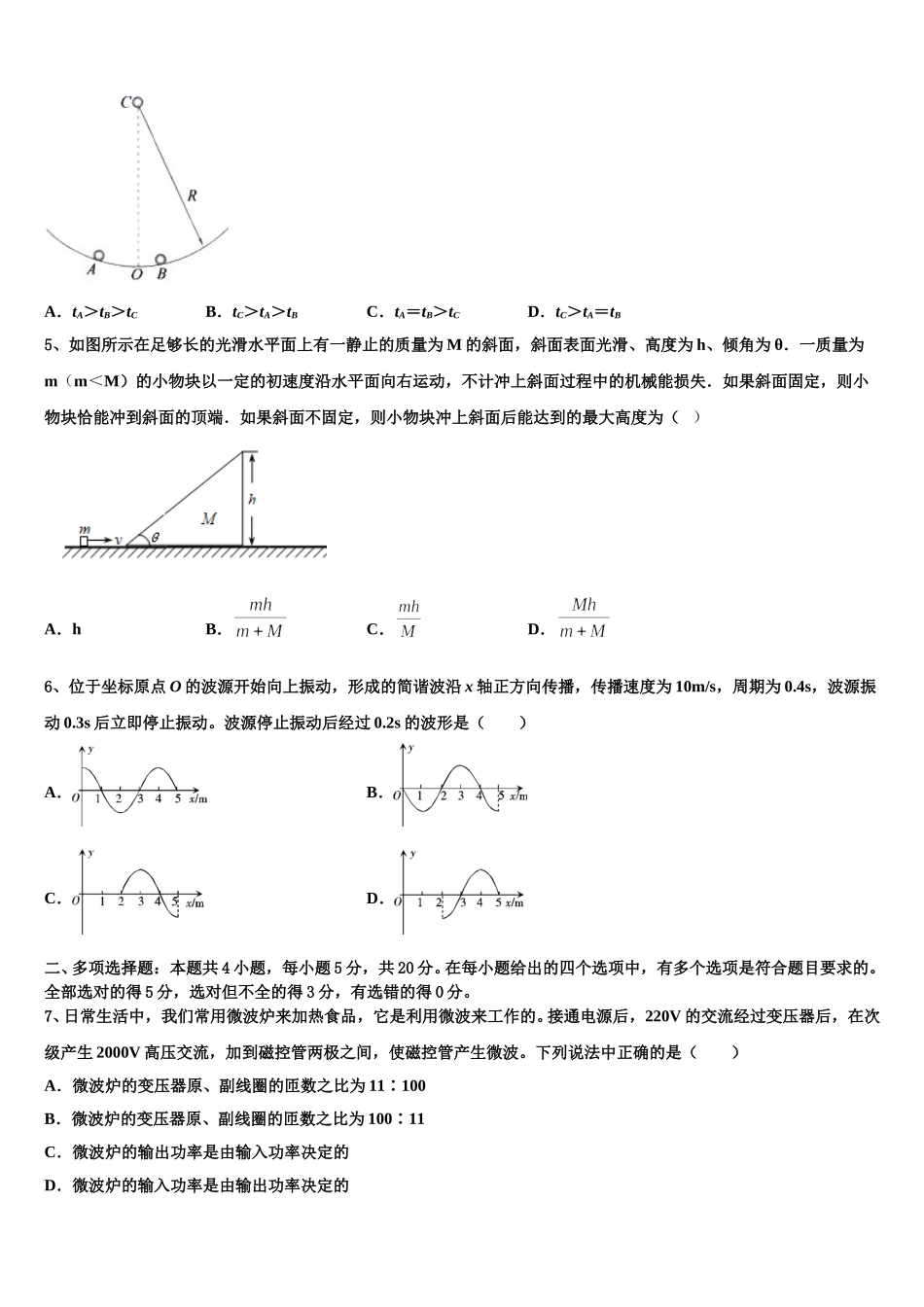 2025届吉林省白城市通榆县第一中学高二下物理期中学业水平测试试题含解析_第2页