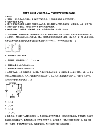 吉林省榆树市2025年高二下物理期中检测模拟试题含解析