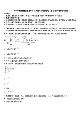 2025年吉林省白山市长白实验中学物理高二下期中统考模拟试题含解析