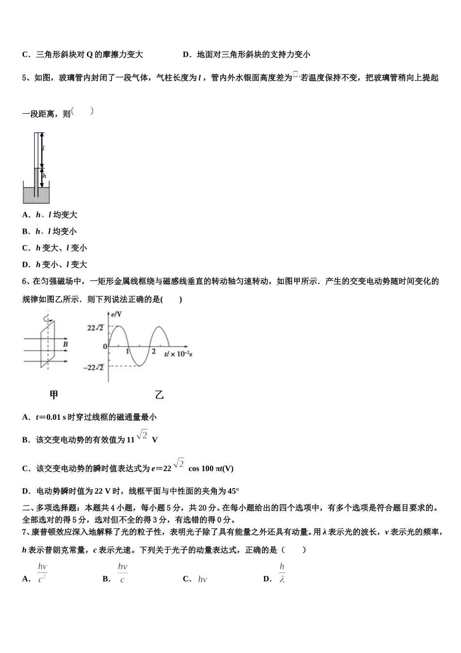 2024-2025学年吉林省集安市第一中学高二物理第二学期期中达标检测试题含解析_第2页