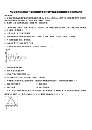 2025届吉林省长春外国语学校物理高二第二学期期中教学质量检测模拟试题含解析