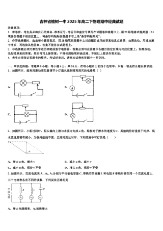 吉林省榆树一中2025年高二下物理期中经典试题含解析