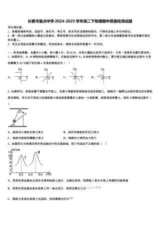 长春市重点中学2024-2025学年高二下物理期中质量检测试题含解析