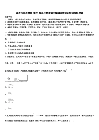 延边市重点中学2025届高二物理第二学期期中复习检测模拟试题含解析