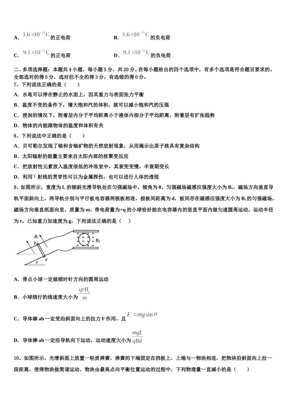2025届吉林省北大附属长春实验学校高二下物理期中质量跟踪监视模拟试题含解析_第3页