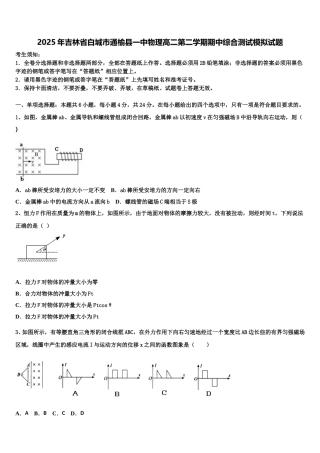 2025年吉林省白城市通榆县一中物理高二第二学期期中综合测试模拟试题含解析