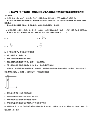 云南省文山州广南县第一中学2024-2025学年高二物理第二学期期中联考试题含解析