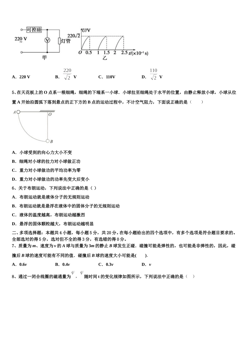 云南省玉溪市民中2024-2025学年高二下物理期中质量检测试题含解析_第2页