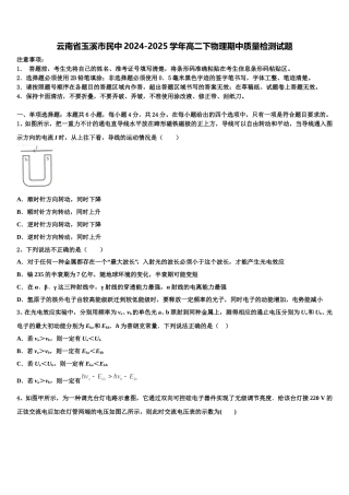 云南省玉溪市民中2024-2025学年高二下物理期中质量检测试题含解析