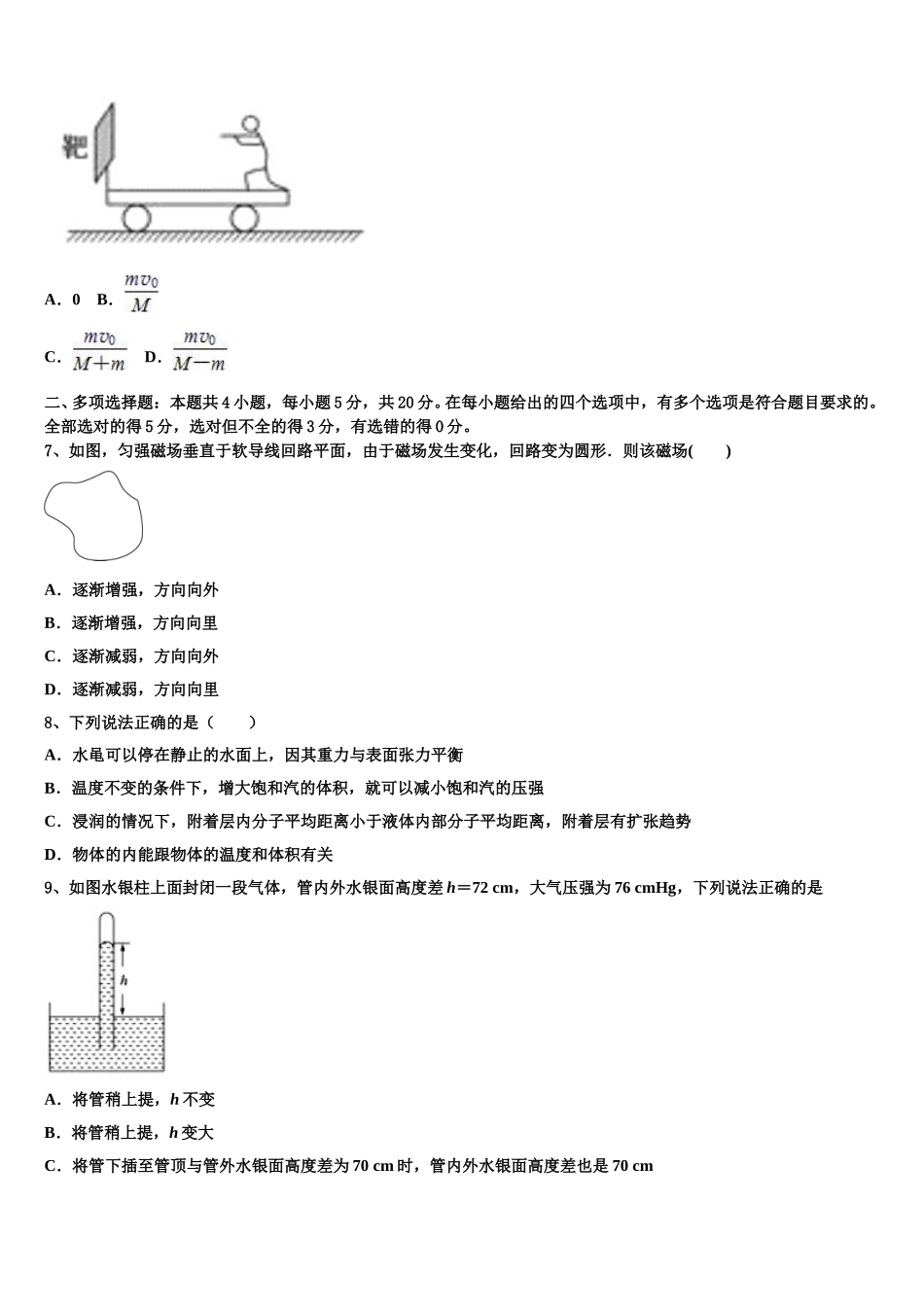2024-2025学年云南省昆明市官渡区艺卓中学高二下物理期中复习检测试题含解析_第3页