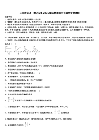 云南省会泽一中2024-2025学年物理高二下期中考试试题含解析