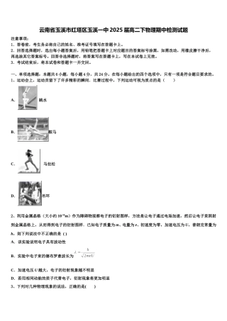 云南省玉溪市红塔区玉溪一中2025届高二下物理期中检测试题含解析
