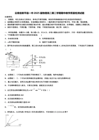云南省新平县一中2025届物理高二第二学期期中教学质量检测试题含解析