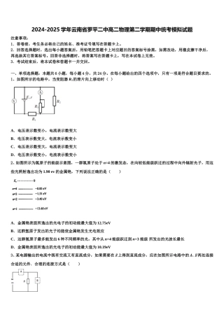 2024-2025学年云南省罗平二中高二物理第二学期期中统考模拟试题含解析