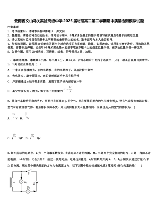 云南省文山马关实验高级中学2025届物理高二第二学期期中质量检测模拟试题含解析