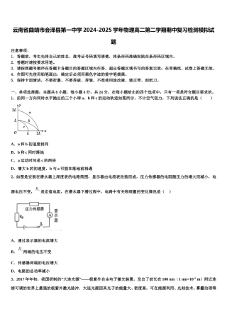 云南省曲靖市会泽县第一中学2024-2025学年物理高二第二学期期中复习检测模拟试题含解析